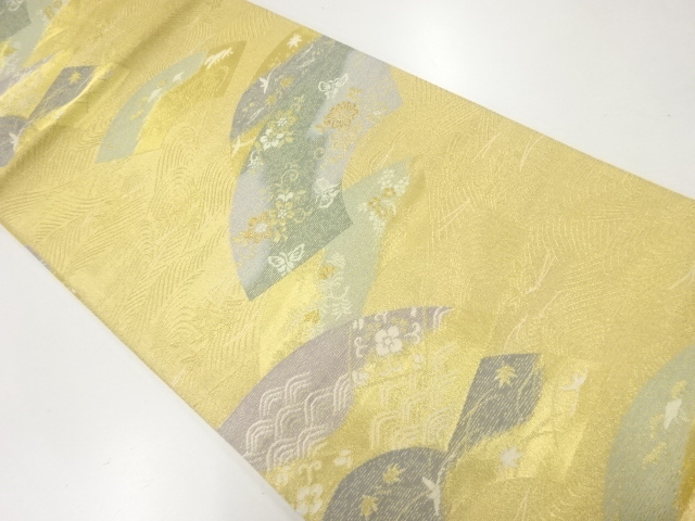 JAPANESE KIMONO / ANTIQUE FUKURO OBI / SILK / WOVEN JIGAMI & FLOWERS